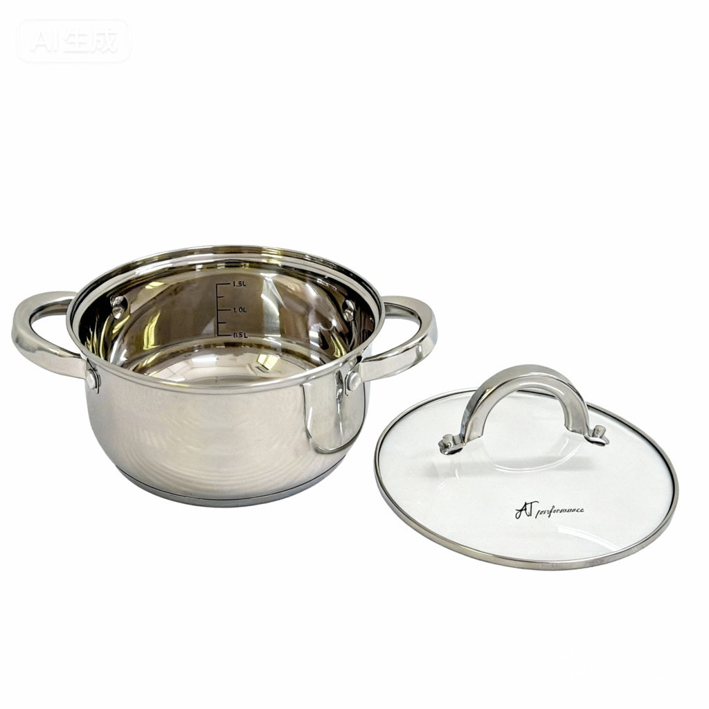 Set oale inox AT Performance, 3 piese, 1,6 L, 2,3 L și 3,1 L, capace din sticlă, compatibile inducție
