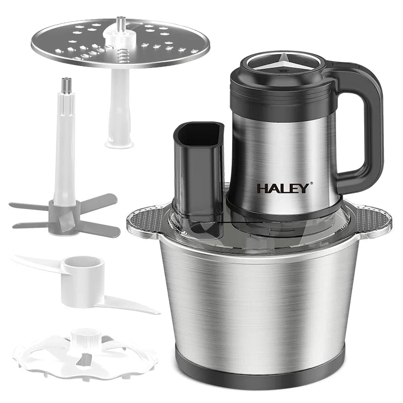 Tocător electric multifuncțional HALEY HY-1244, 1200 W, bol inox 3,5 L, 6 lame din oțel inoxidabil