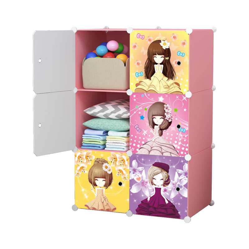 Dulap modular pentru copii AT Performance, 6 rafturi, 74x37x110 cm, închidere magnetică, roz