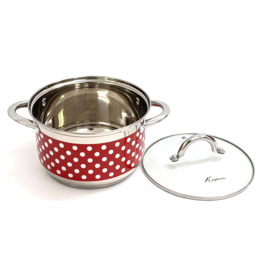 Set oale inox AT Performance, 3 piese, 1,9 L, 3,6 L și 4,7 L, capace din sticlă, model cu buline
