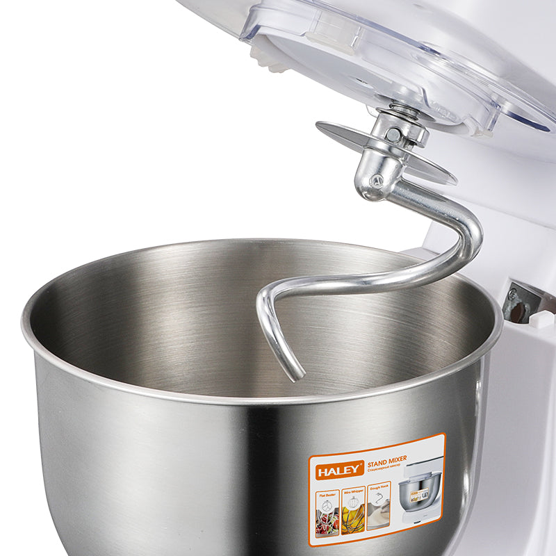 Mixer Profesional HALEY HY-2409, 1200W, Bol 6L Inox, 6 Viteze + Pulse, Alb/Inox, Silențios, Protecție Întrerupere