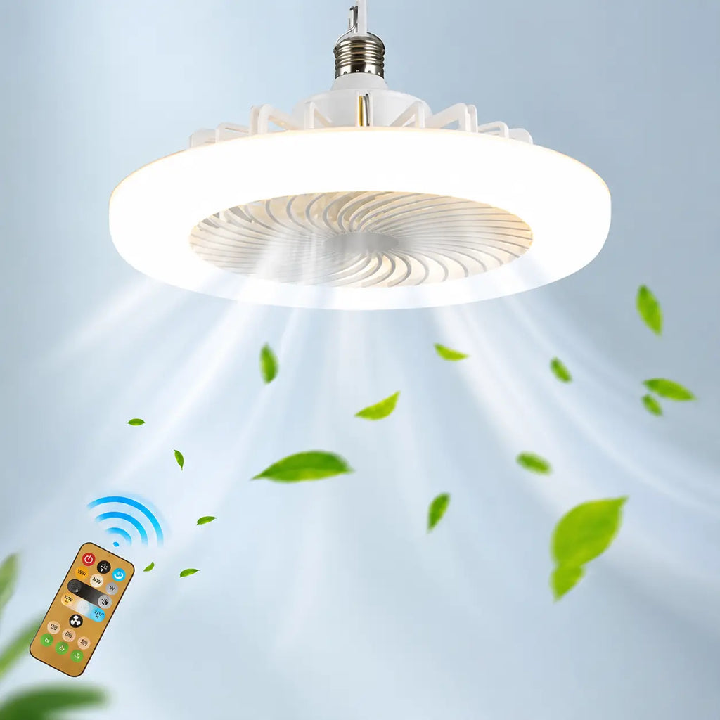 Ventilator de tavan cu LED AT Performance, dulie E27, 3 moduri de iluminare, 3 viteze, alb