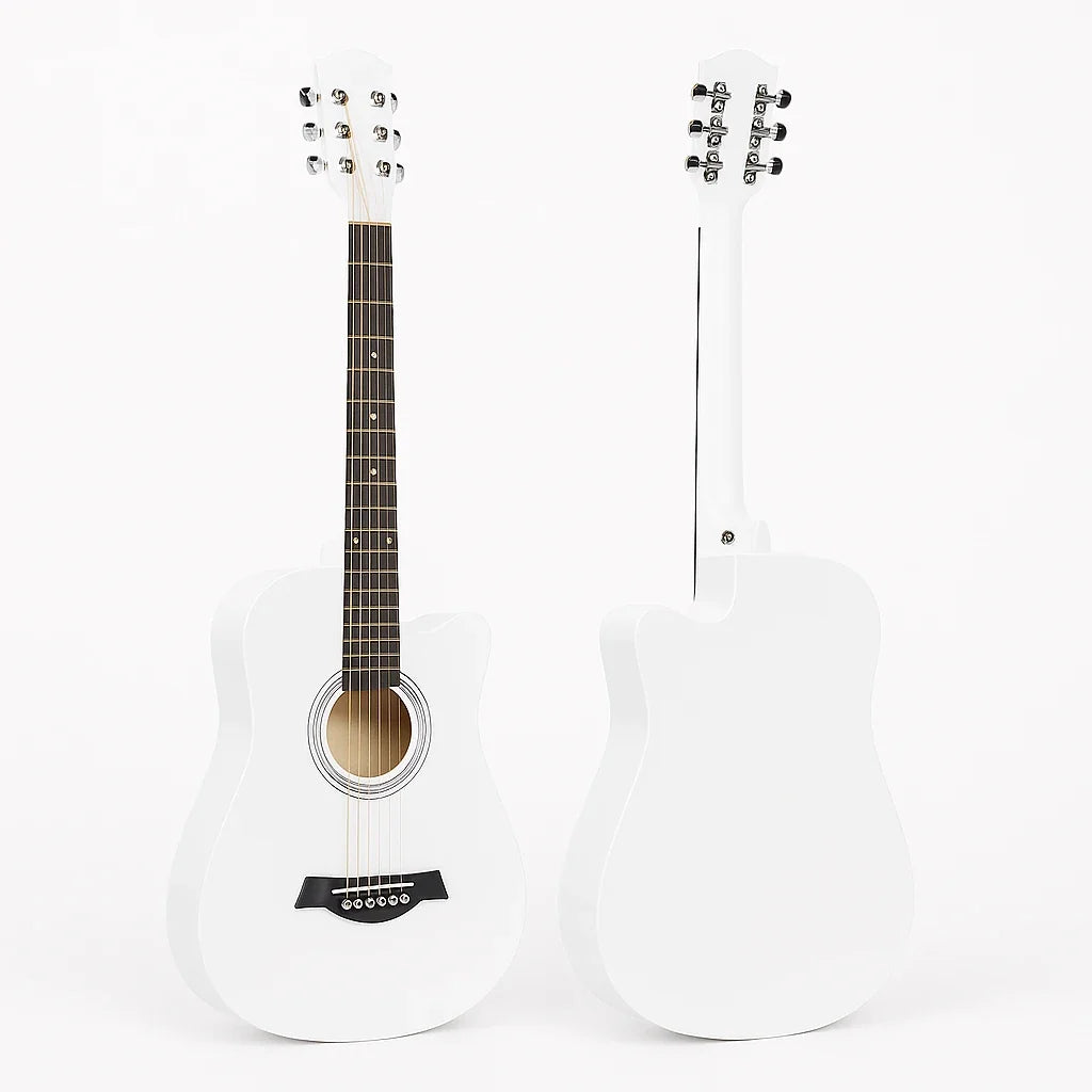 Chitară acustică AT Performance, 38 inch, lemn de tei, 6 corzi din nailon, lungime 98 cm, alb lucios