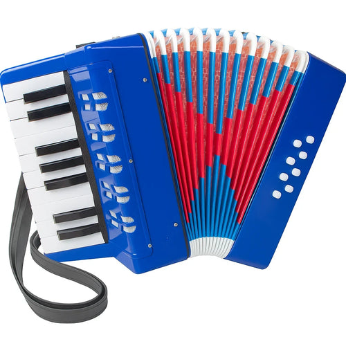 Acordeon de jucărie AT Performance, 17 clape, 8 bași, 23 x 10 x 22 cm, 1.5 kg, albastru sidef