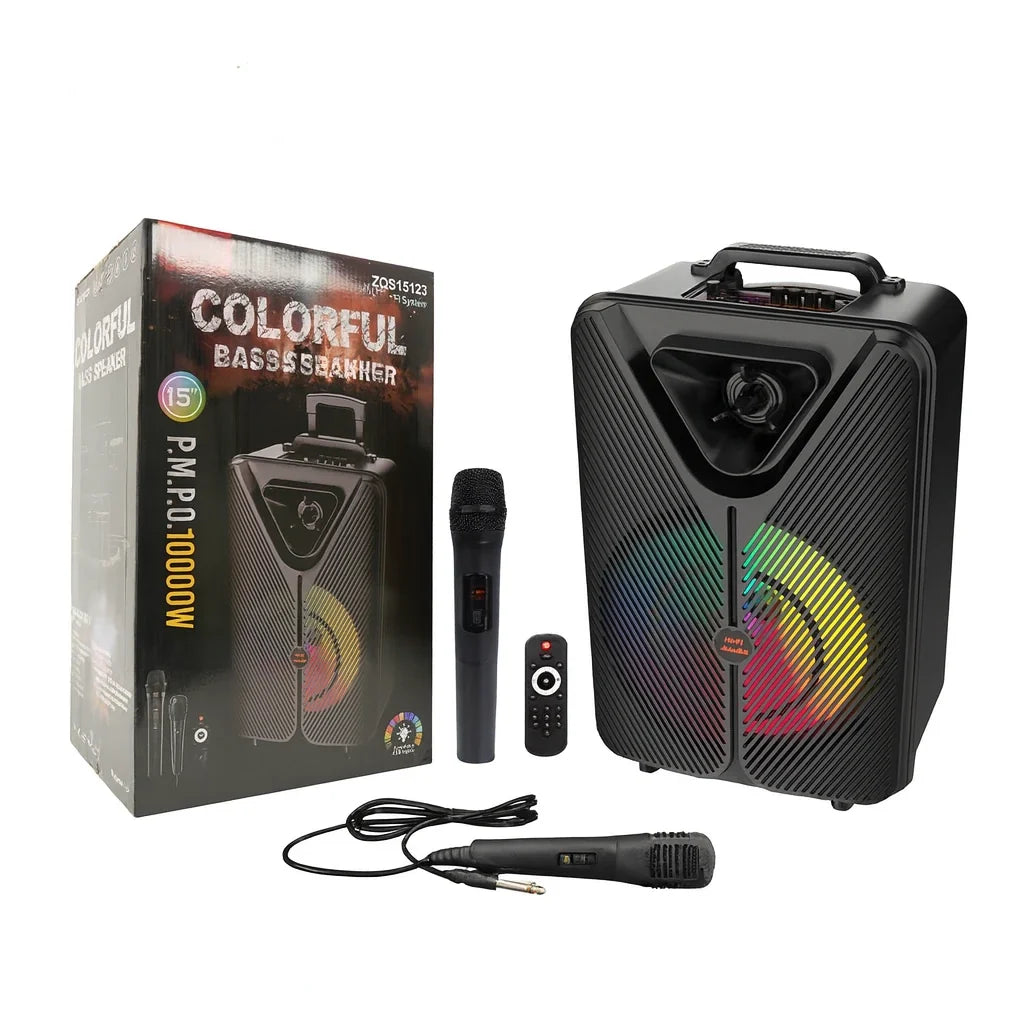 Boxă portabilă Sing-E ZQS15123, difuzor 15 inch, 40 W, Bluetooth 5.0, baterie 3000 mAh, 2 microfoane