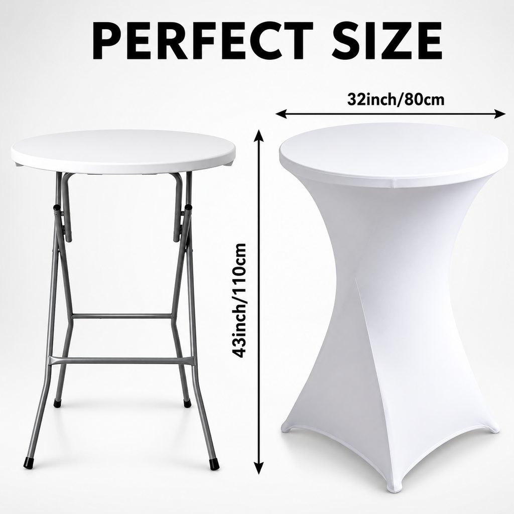 Masă cocktail pliabilă AT Performance AT-2061, Ø80 cm, înălțime 110 cm, cadru metalic, husă elastică, alb