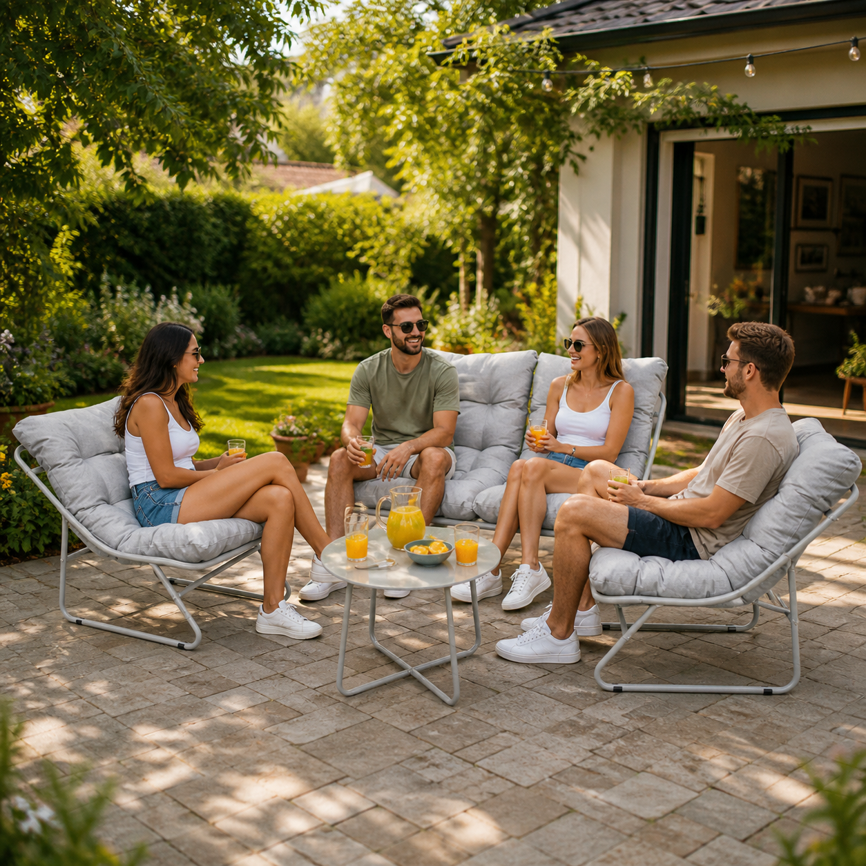 Set mobilier grădină AT Performance, 4 piese, canapea 2 locuri, 2 fotolii, măsuță 60 cm, cadru metalic