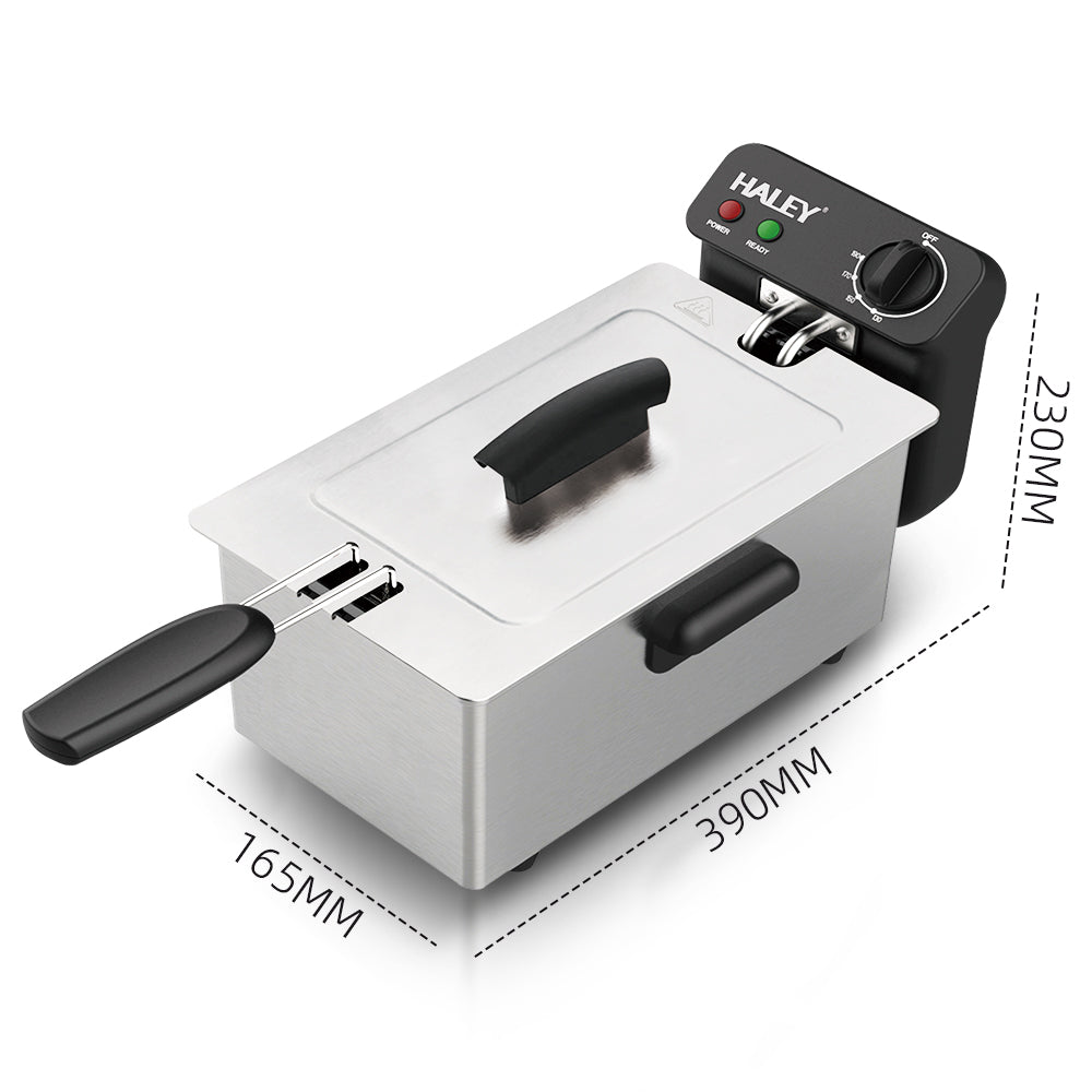Friteuza Electrica HALEY HY-2504 cu Capacitate de 3L, Termostat Reglabil si Design din Otel Inoxidabil