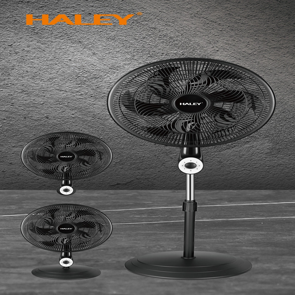 Ventilator cu picior HALEY HY-6016, 18 inch, 6 pale, 3 viteze, înălțime reglabilă, negru