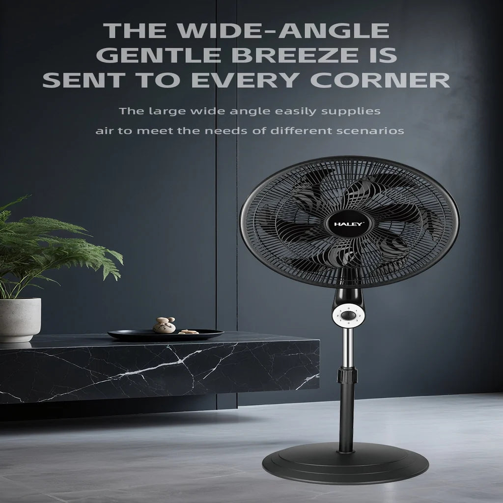 Ventilator cu picior HALEY HY-6016, 18 inch, 6 pale, 3 viteze, înălțime reglabilă, negru