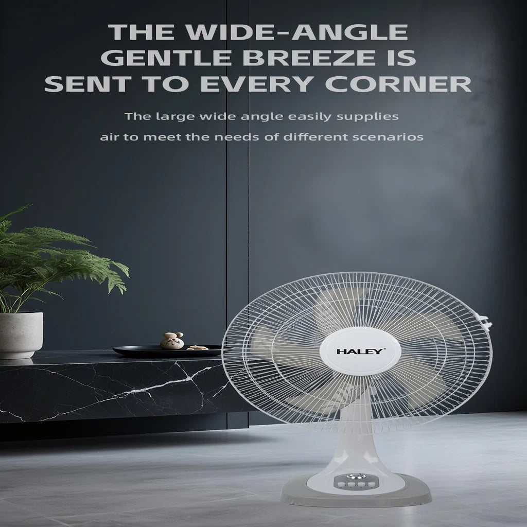 Ventilator de masă HALEY HY-6018, 16 inch, 5 pale, 3 viteze, oscilație orizontală, alb