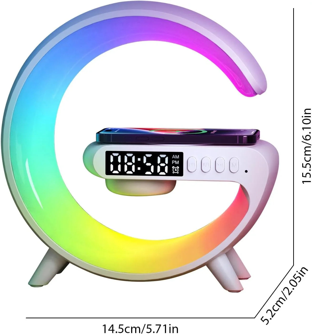 Lampa led RGB de masa 3in1, At Performance, cu Statie incarcare wireless, Muzica Bluetooth, FM, USB, 1500mh, Alb