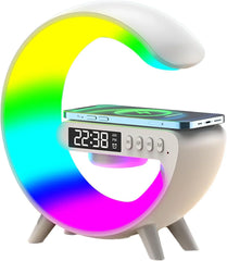 Lampa led RGB de masa 3in1, At Performance, cu Statie incarcare wireless, Muzica Bluetooth, FM, USB, 1500mh, Alb