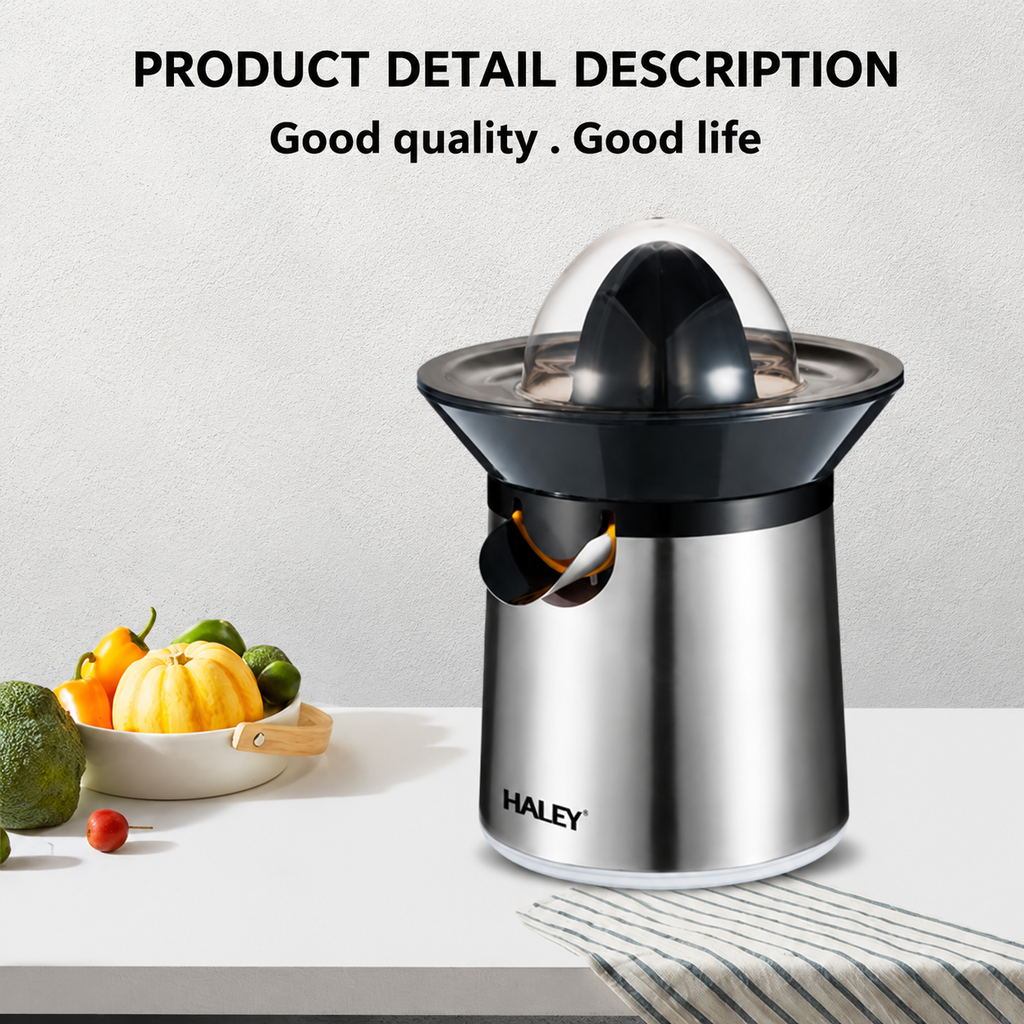 Storcător de citrice electric HALEY HY-2958, 300 W, recipient 300 ml, finisaj inox, negru