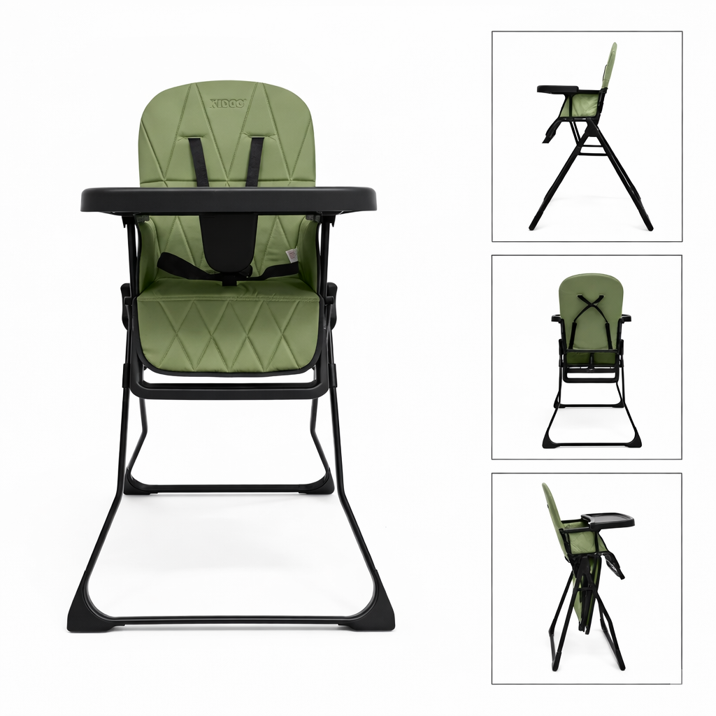 Scaun de masă pliabil pentru copii KIDOO HCY021, 6-36 luni, max 15 kg, structură metalică, cu tavă