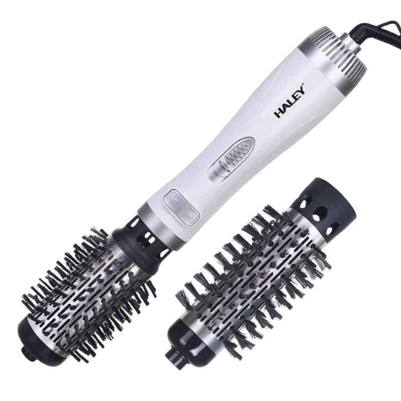 Perie rotativă HALEY, 1000 W, 2 capete de 50 și 38 mm, 3 trepte de temperatură, înveliș ceramic, alb argintiu