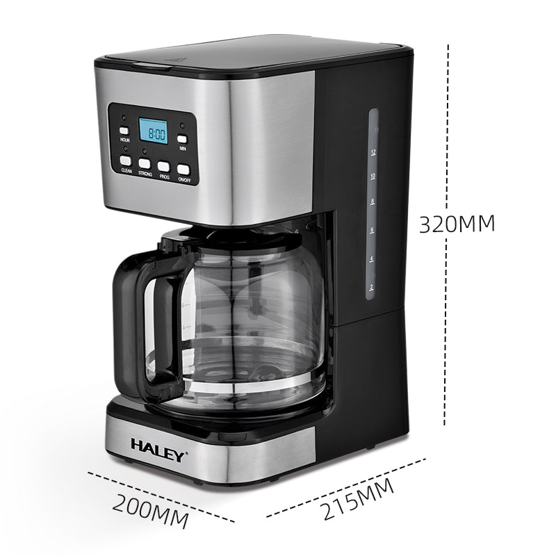 Aparat de Cafea HALEY 950W, 1.5L, LED Display, Anti-Drip, Brewing Inteligent, Inox, Control Temperatură Precis