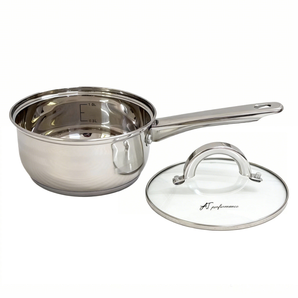 Set oale inox AT Performance, 3 piese, 1,6 L, 2,3 L și 3,1 L, capace din sticlă, compatibile inducție