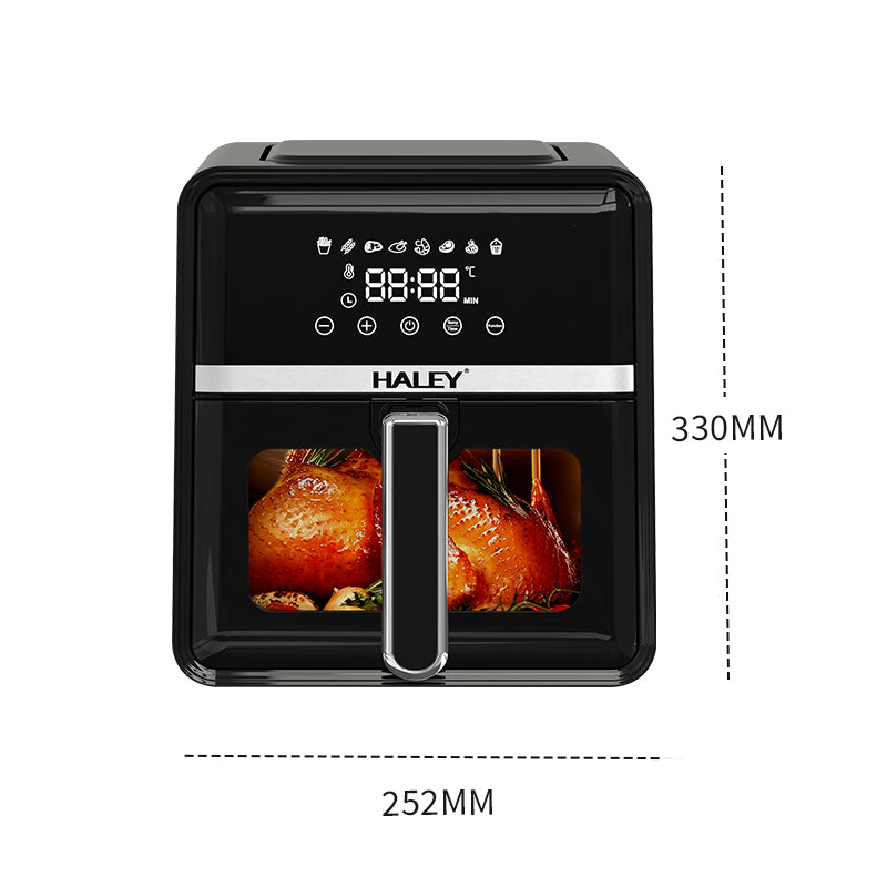 Friteuză cu aer cald HALEY, 7 L, 2000 W, touchscreen holografic, 8 programe, geam panoramic 180°