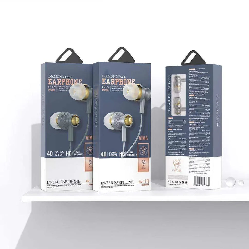 Căști in-ear aima AM-1113 diamond face, jack 3.5 mm, driver 10 mm, 4D bass, cablu 1.2 m