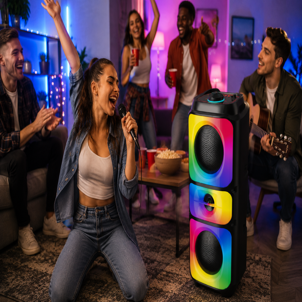 Boxă karaoke portabilă Sing-E ZQS42108M, 2x4 inch, 200 W, Bluetooth 5.3, baterie 2500 mAh, negru