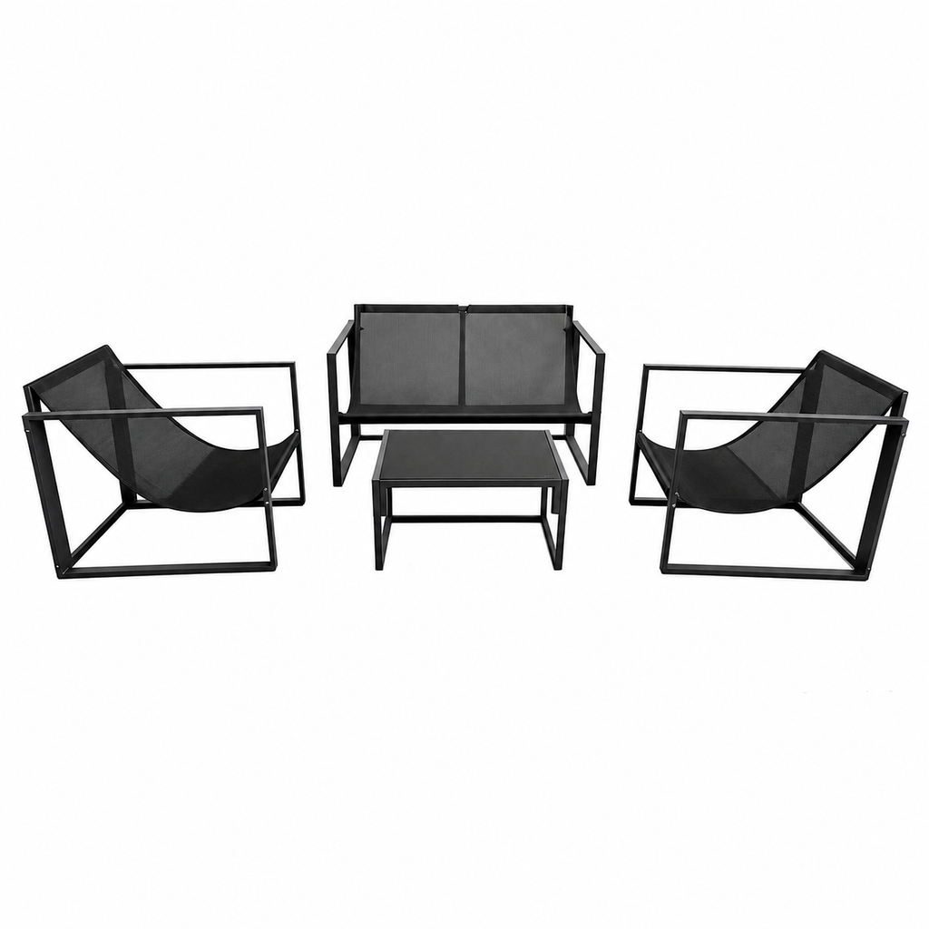 Set mobilier balcon și grădină AT Performance, 4 piese, canapea 2 locuri, 2 fotolii, măsuță cu blat sticlă securizată