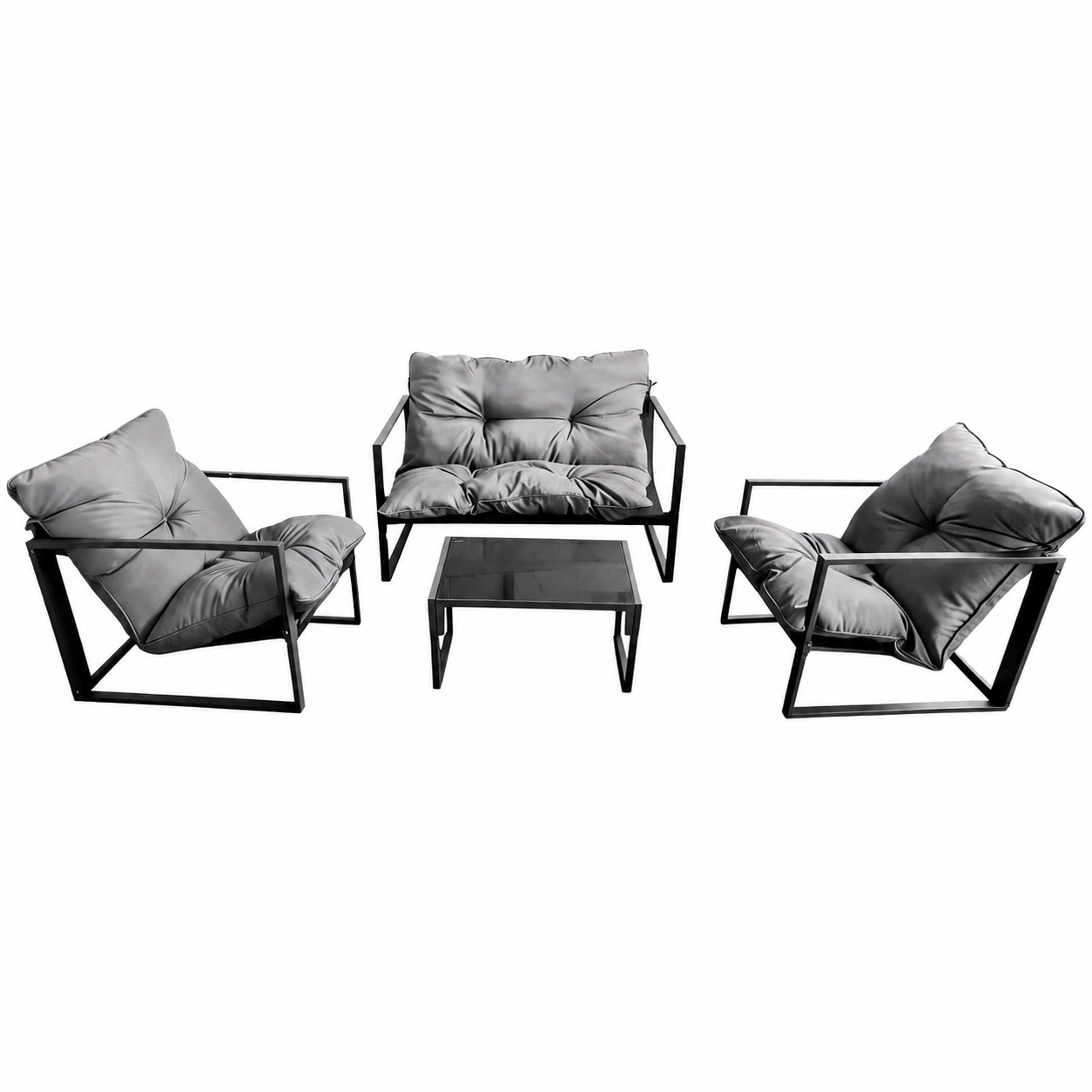 Set mobilier balcon și grădină AT Performance, 4 piese, canapea 2 locuri, 2 fotolii, măsuță cu blat sticlă securizată