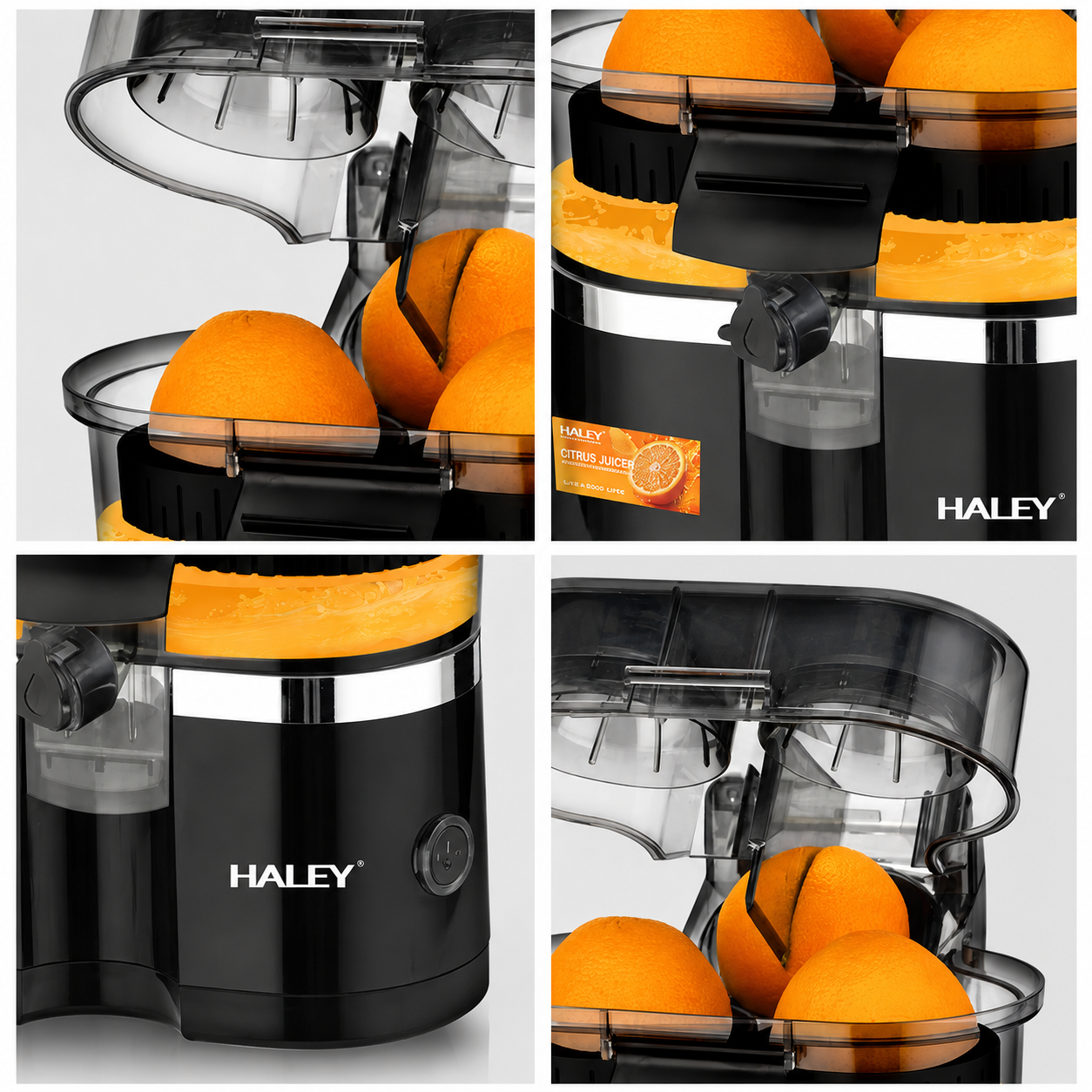 Storcător de citrice HALEY HY-2969, 650 W, 15.000 RPM, recipient 400 ml, tăietor integrat, negru