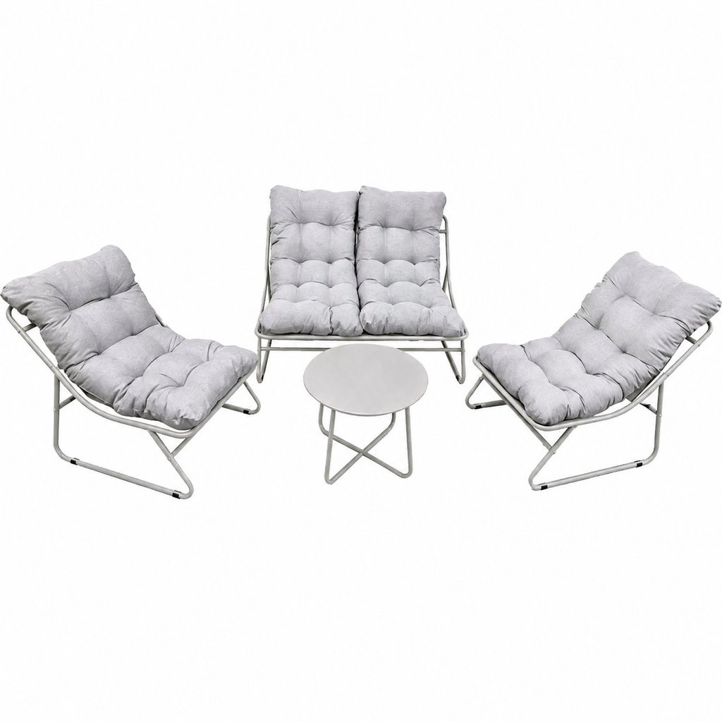 Set mobilier grădină AT Performance, 4 piese, canapea 2 locuri, 2 fotolii, măsuță 60 cm, cadru metalic