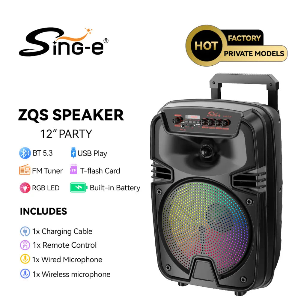 Boxă karaoke portabilă Sing-E ZQS12149, 12 inch, 200 W, bluetooth 5.3, acumulator 3000 mAh