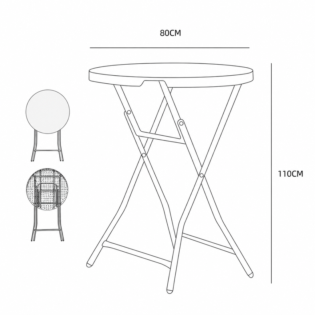 Masă cocktail pliabilă AT Performance AT-2061, Ø80 cm, înălțime 110 cm, cadru metalic, husă elastică, alb