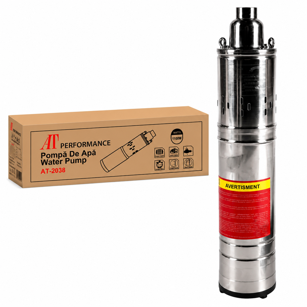 Pompă submersibilă de adâncime AT Performance AT-2038, 1100 W, refulare 120 m, debit 3,6 m³/h, inox