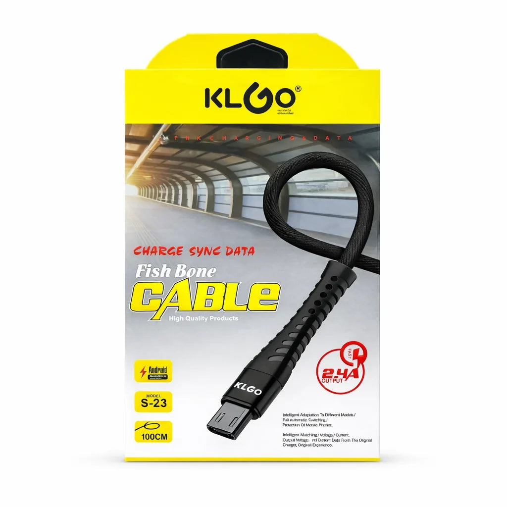 Cablu micro USB KLGO S-23 Fish Bone, încărcare rapidă 2.4A, transfer date, 1 m