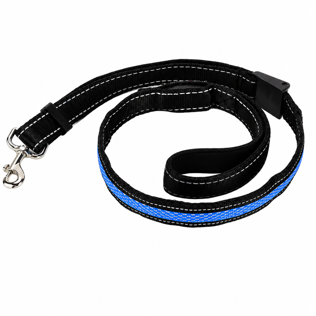 Lesă LED pentru câini și pisici AT Performance, 90-115 cm, 3 moduri de iluminare, încărcare USB, negru/albastru