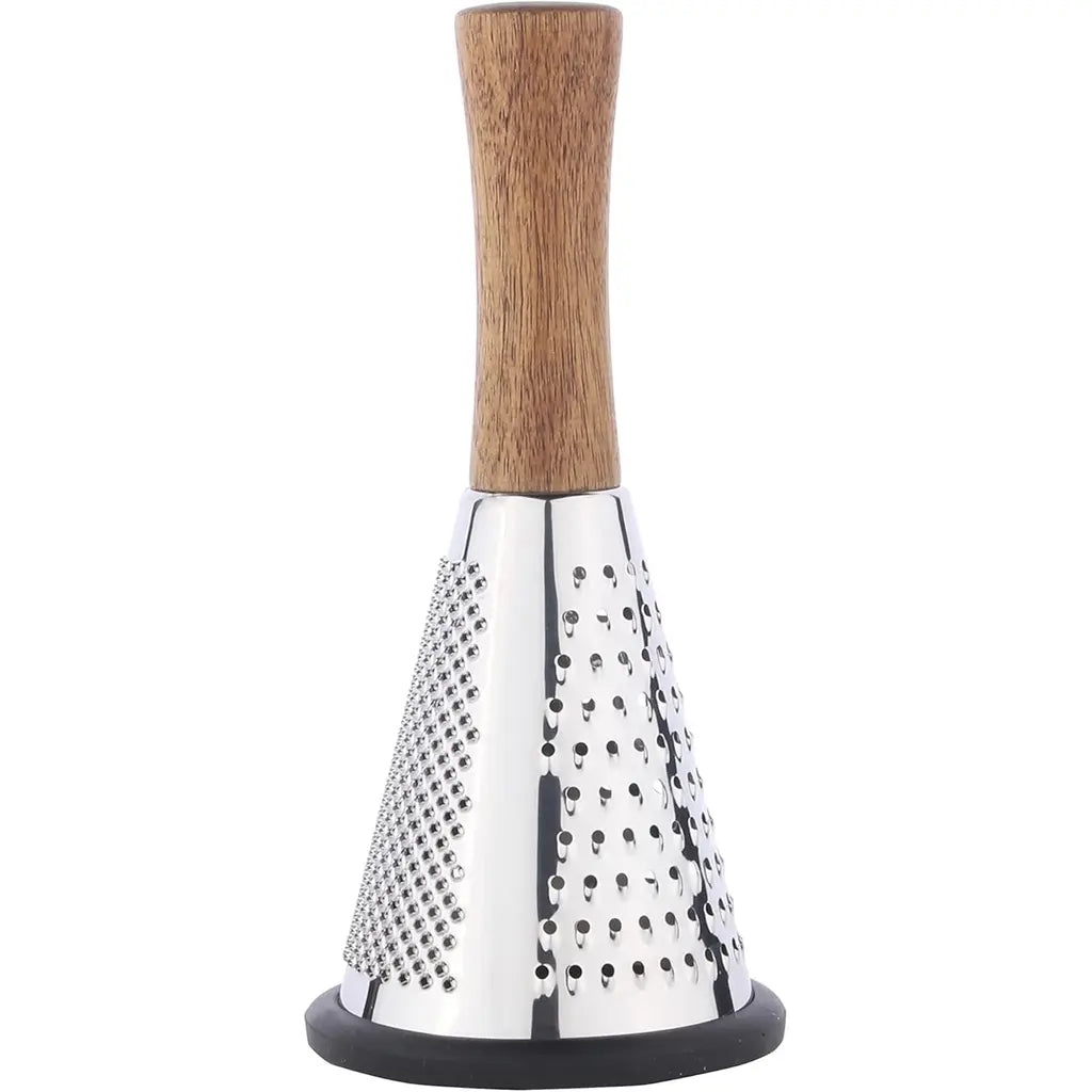 Răzătoare conică AT Performance, inox cu mâner de lemn, 3 funcții, 19,5 x 8,9 cm, bază antialunecare