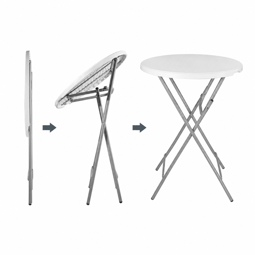 Masă cocktail pliabilă AT Performance AT-2061, Ø80 cm, înălțime 110 cm, cadru metalic, husă elastică, alb