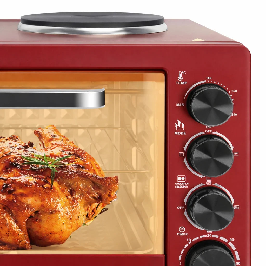 Cuptor electric HALEY HY-5127, 48 L, 2000 W, plită dublă 1000 W + 600 W, ușă din sticlă