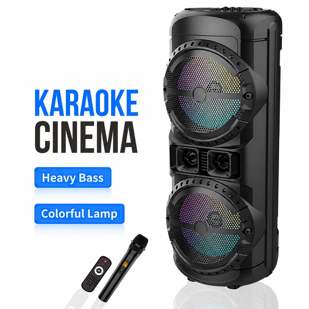 Boxă karaoke portabilă Sing-E ZQS12201, 2x12 inch, 400 W, microfon wireless, LED RGB, negru