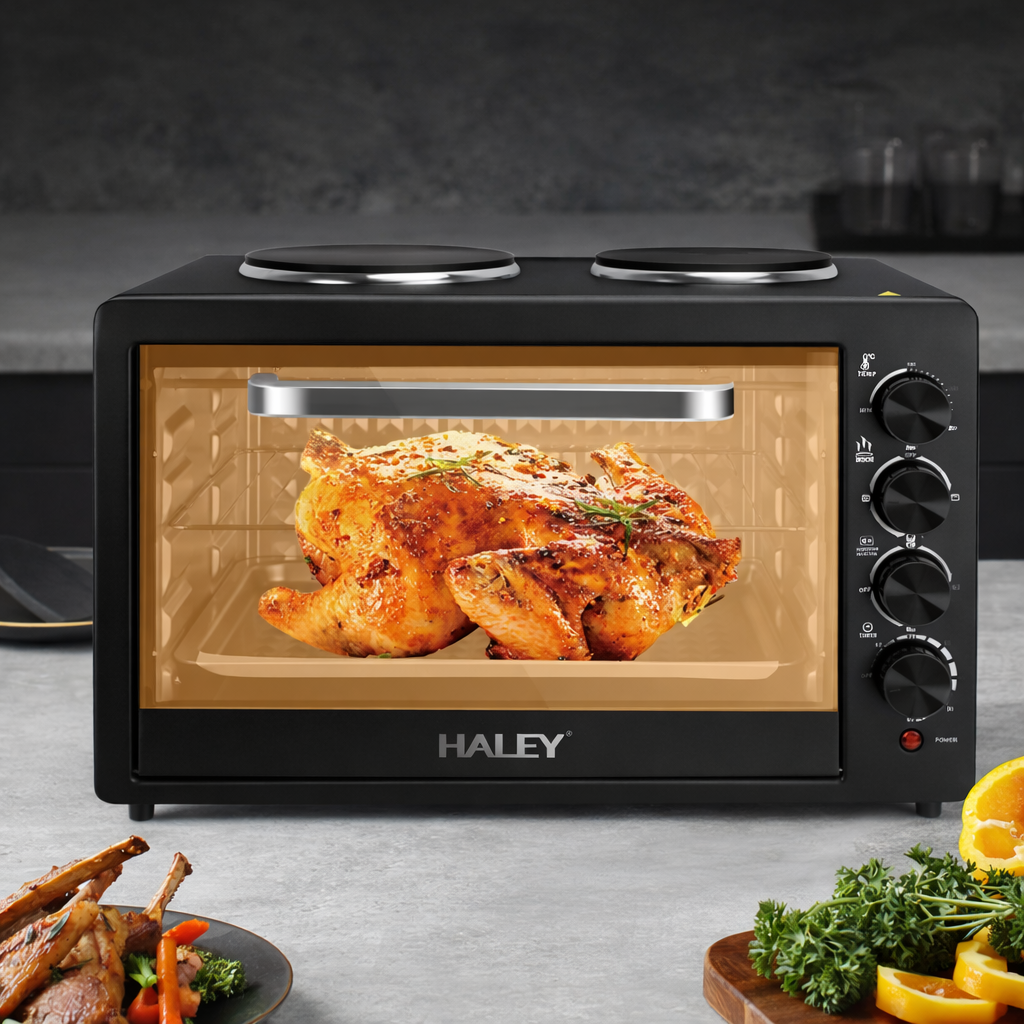 Cuptor electric HALEY HY-5126, 48 L, 2000 W, plită dublă 1000 W + 600 W, temporizator