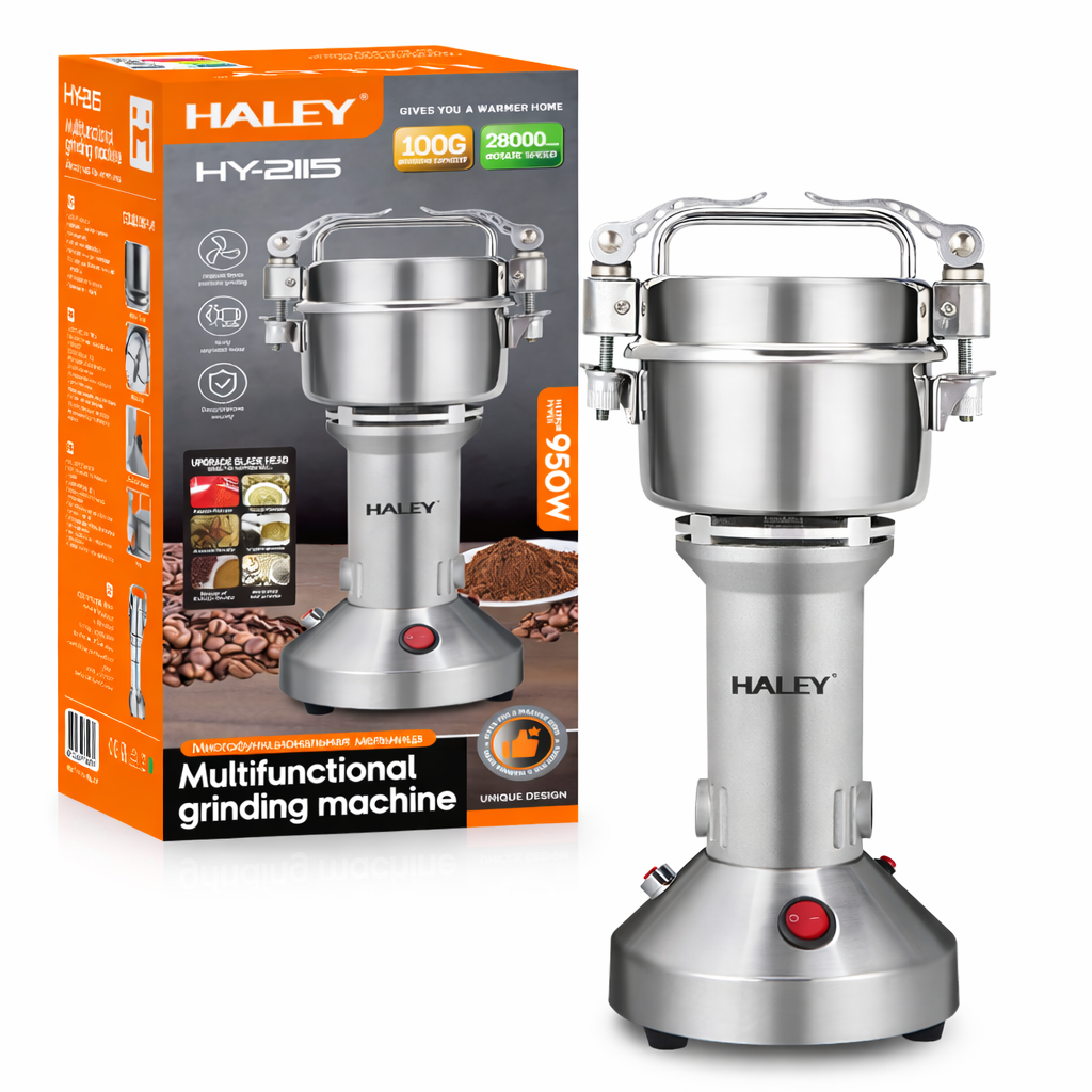 Râșniță electrică HALEY HY-2115, 950 W, 100 g, 28.000 RPM, oțel inoxidabil, argintiu
