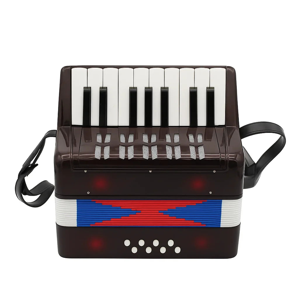 Acordeon de jucărie AT Performance, 17 clape, 8 bași, 23 x 10 x 22 cm, 1.5 kg, albastru sidef