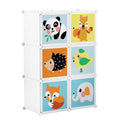 Dulap modular pentru copii AT Performance, 6 rafturi, 74x37x110 cm, plastic durabil, alb cu animăluțe