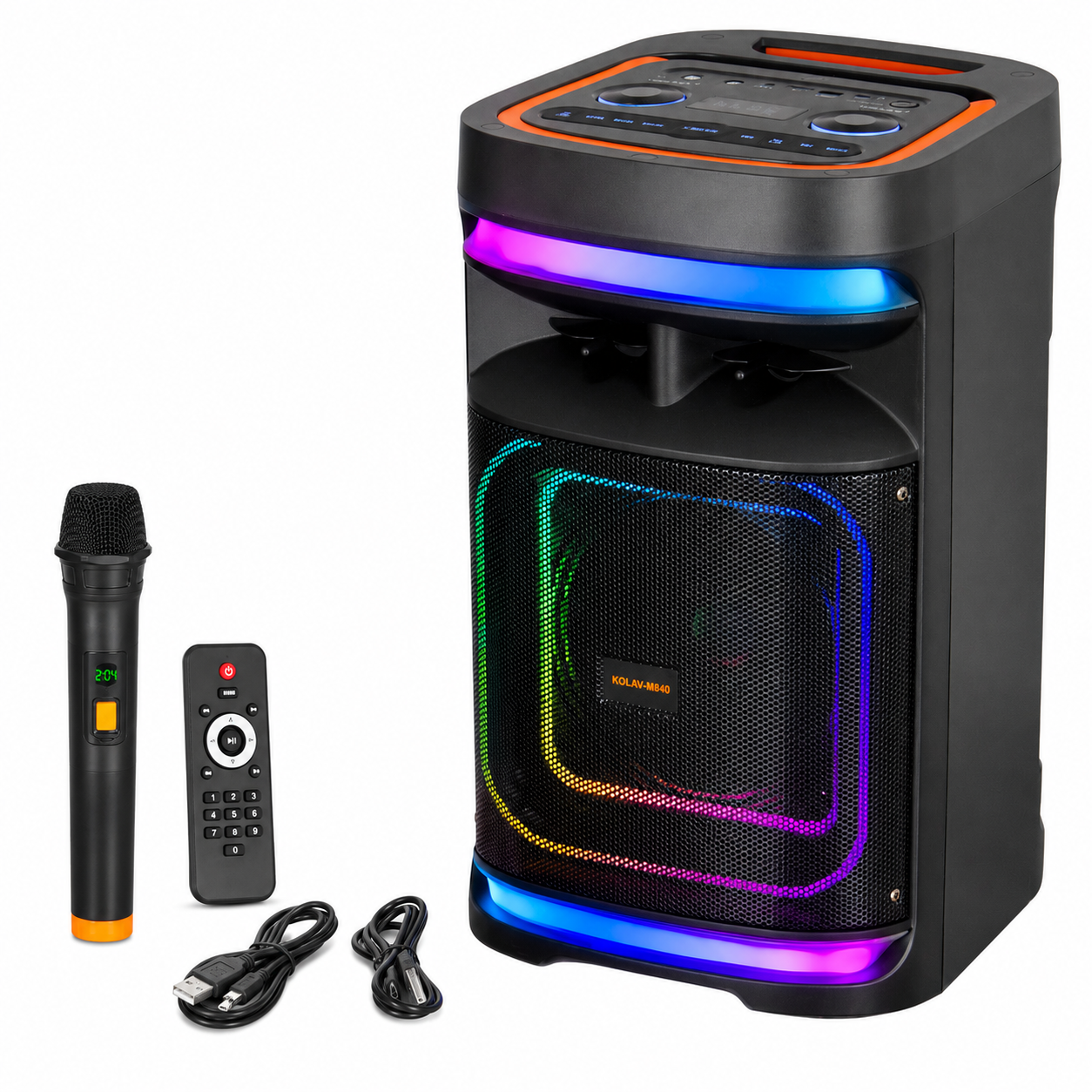 Boxă karaoke portabilă KOLAV M840, 8 inch, 400 W RMS, autonomie 4 ore, microfon wireless, negru