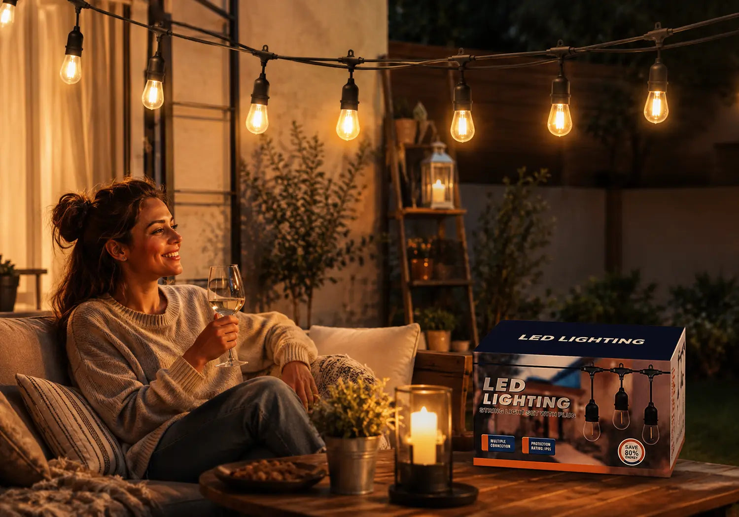 Ghirlandă luminoasă LED de exterior AT Performance, 10 m, 10 becuri Edison, IP65, alb cald