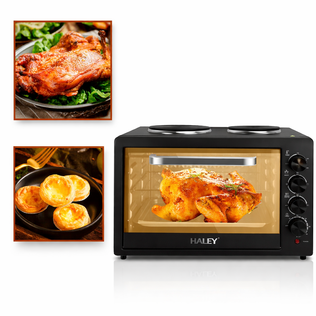 Cuptor electric HALEY HY-5126, 48 L, 2000 W, plită dublă 1000 W + 600 W, temporizator