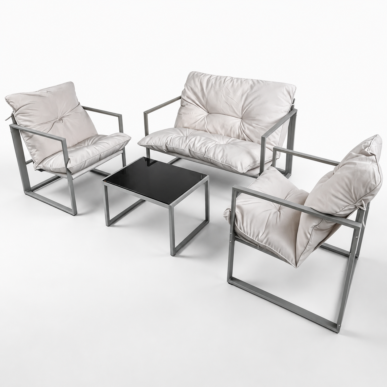 Set mobilier balcon și grădină AT Performance, 4 piese, canapea 2 locuri, 2 fotolii, măsuță cu blat sticlă securizată
