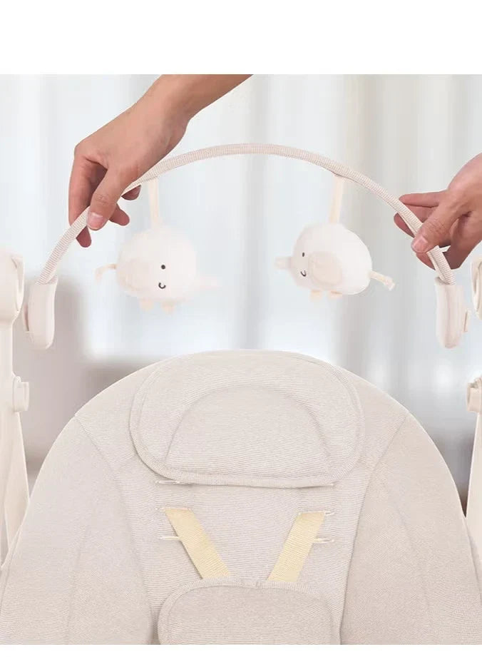 Balansoar electric portabil bebeluși Mastela 6511, 7 melodii, 5 viteze, 3-11 kg, alimentare USB, gri-bej