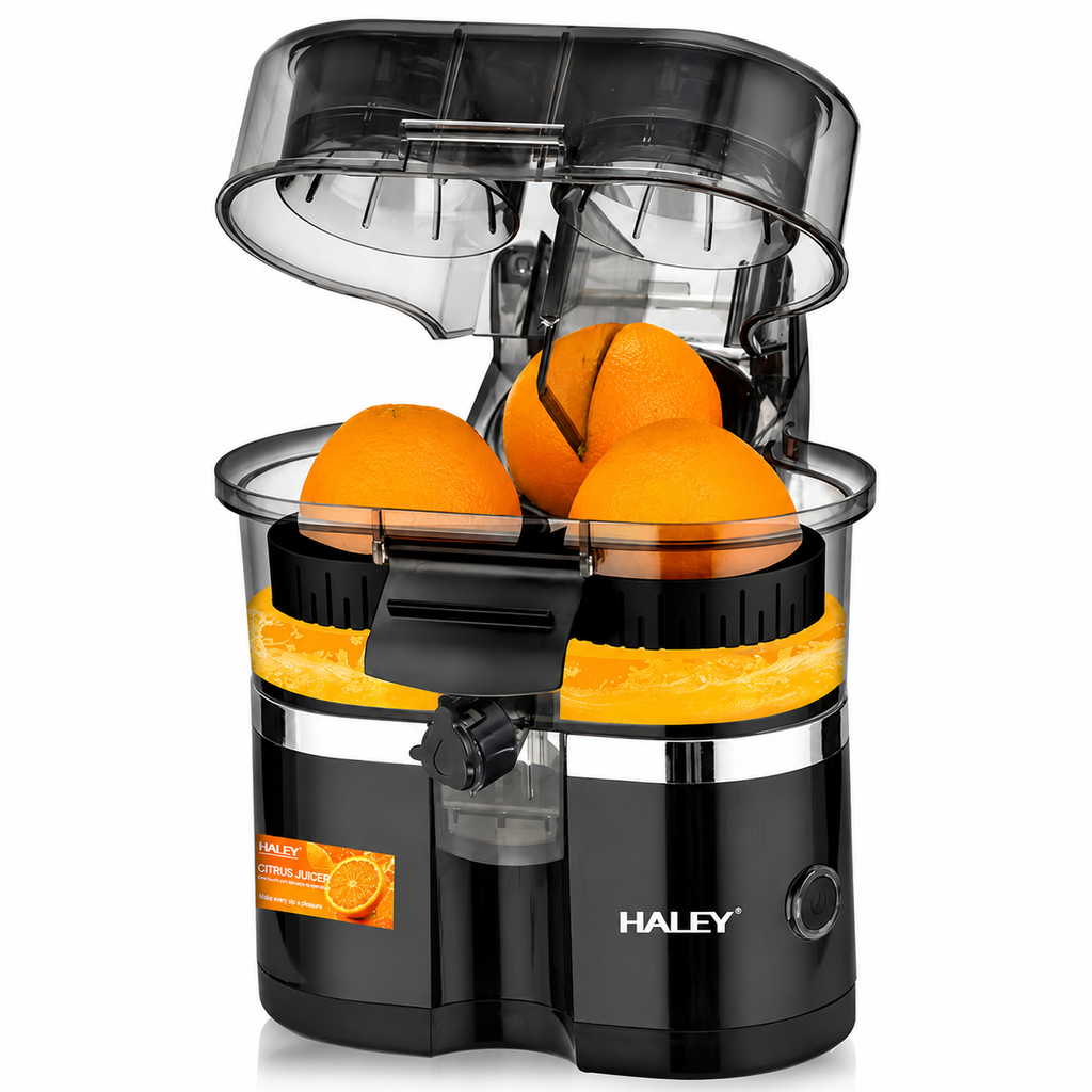 Storcător de citrice HALEY HY-2969, 650 W, 15.000 RPM, recipient 400 ml, tăietor integrat, negru