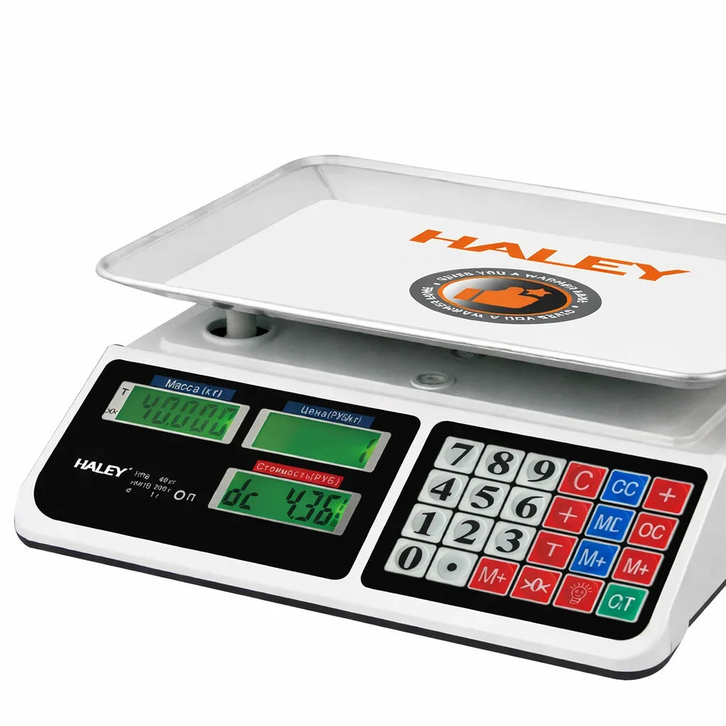 Cântar comercial digital HALEY HY-5040, 40 kg, precizie 2 g, platformă inox, afișaj dublu