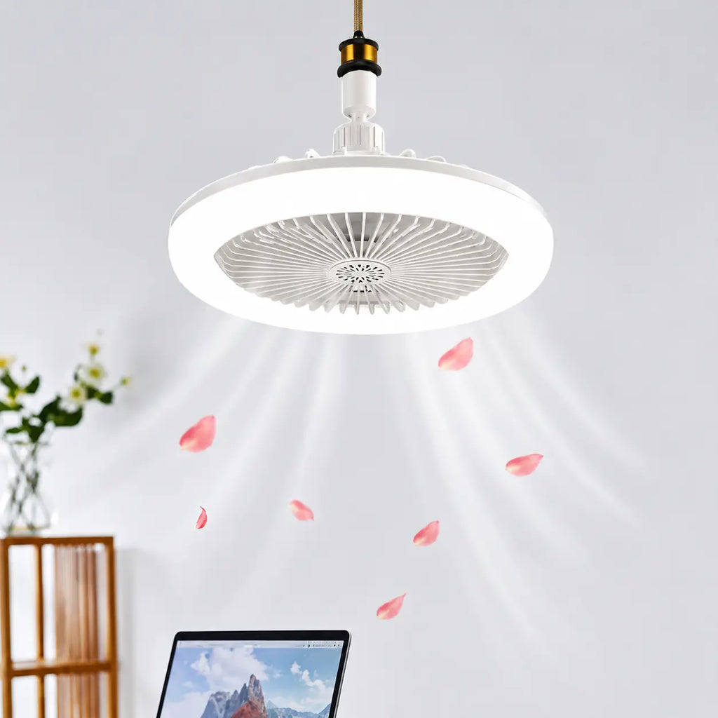 Ventilator de tavan cu LED AT Performance, dulie E27, 3 moduri de iluminare, 3 viteze, alb